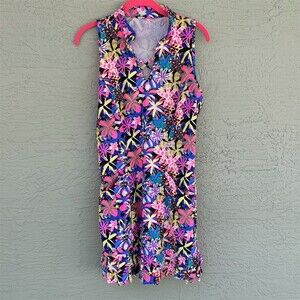 Tzu Tzu Golf Dress Womens Size M Multicolor Floral V-Neck Sleeveless